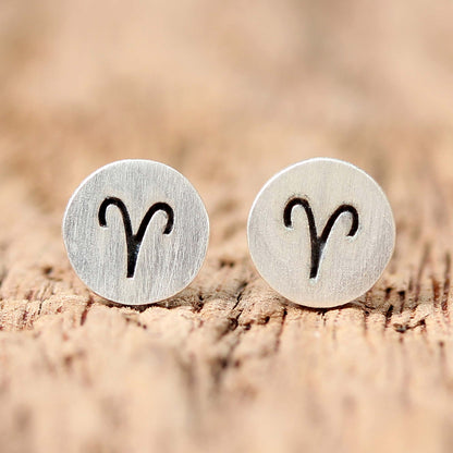 Satin Aries Sterling Silver Aries Stud Earrings from Thailand