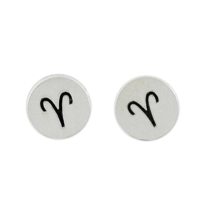 Satin Aries Sterling Silver Aries Stud Earrings from Thailand