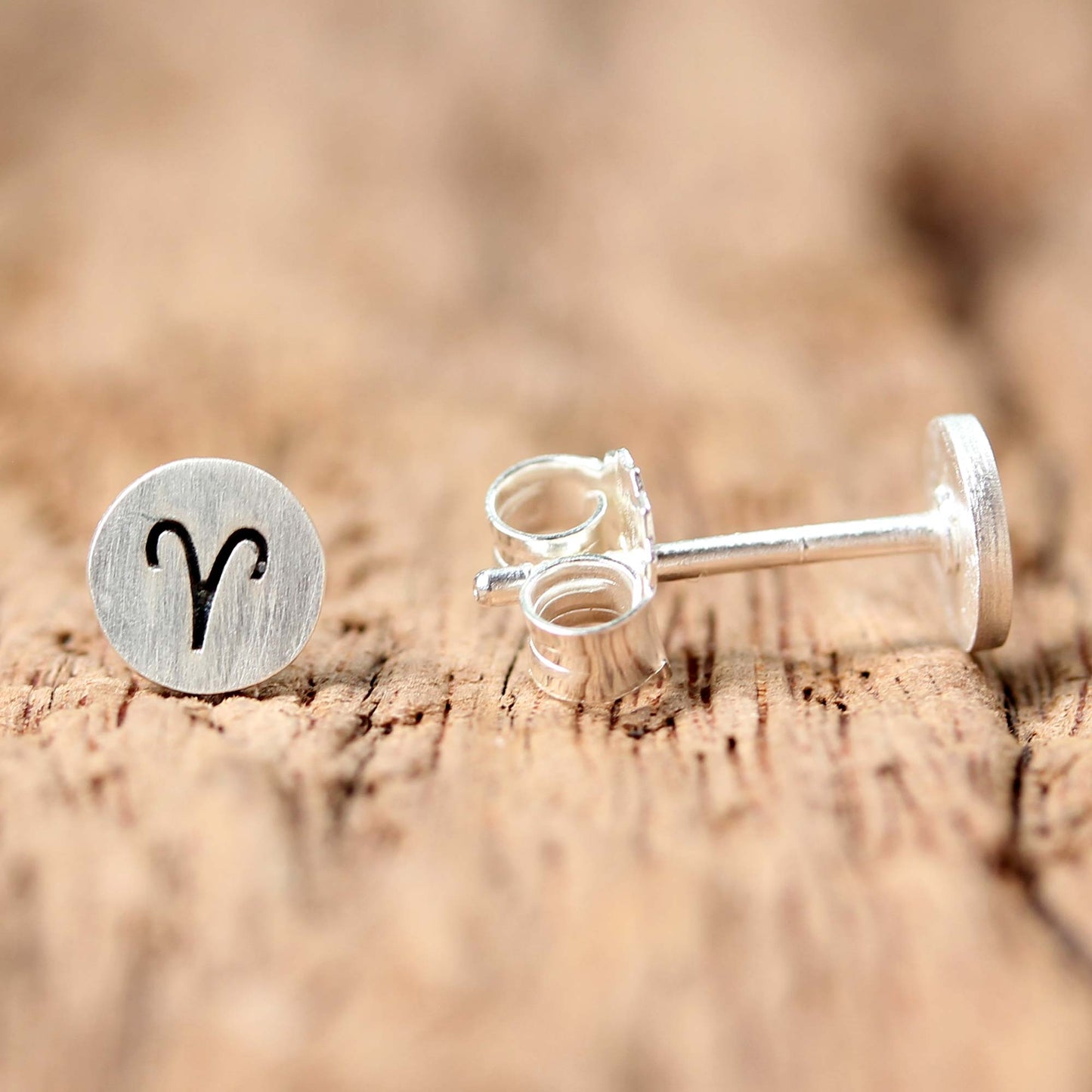 Satin Aries Sterling Silver Aries Stud Earrings from Thailand