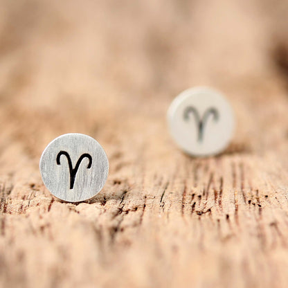 Satin Aries Sterling Silver Aries Stud Earrings from Thailand