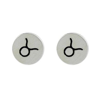 Satin Taurus Sterling Silver Taurus Stud Earrings from Thailand