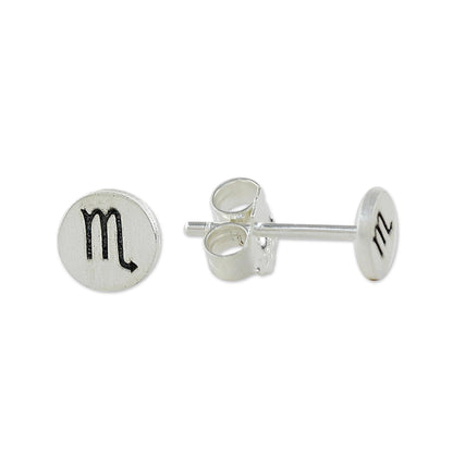 Satin Scorpio Sterling Silver Scorpio Stud Earrings from Thailand