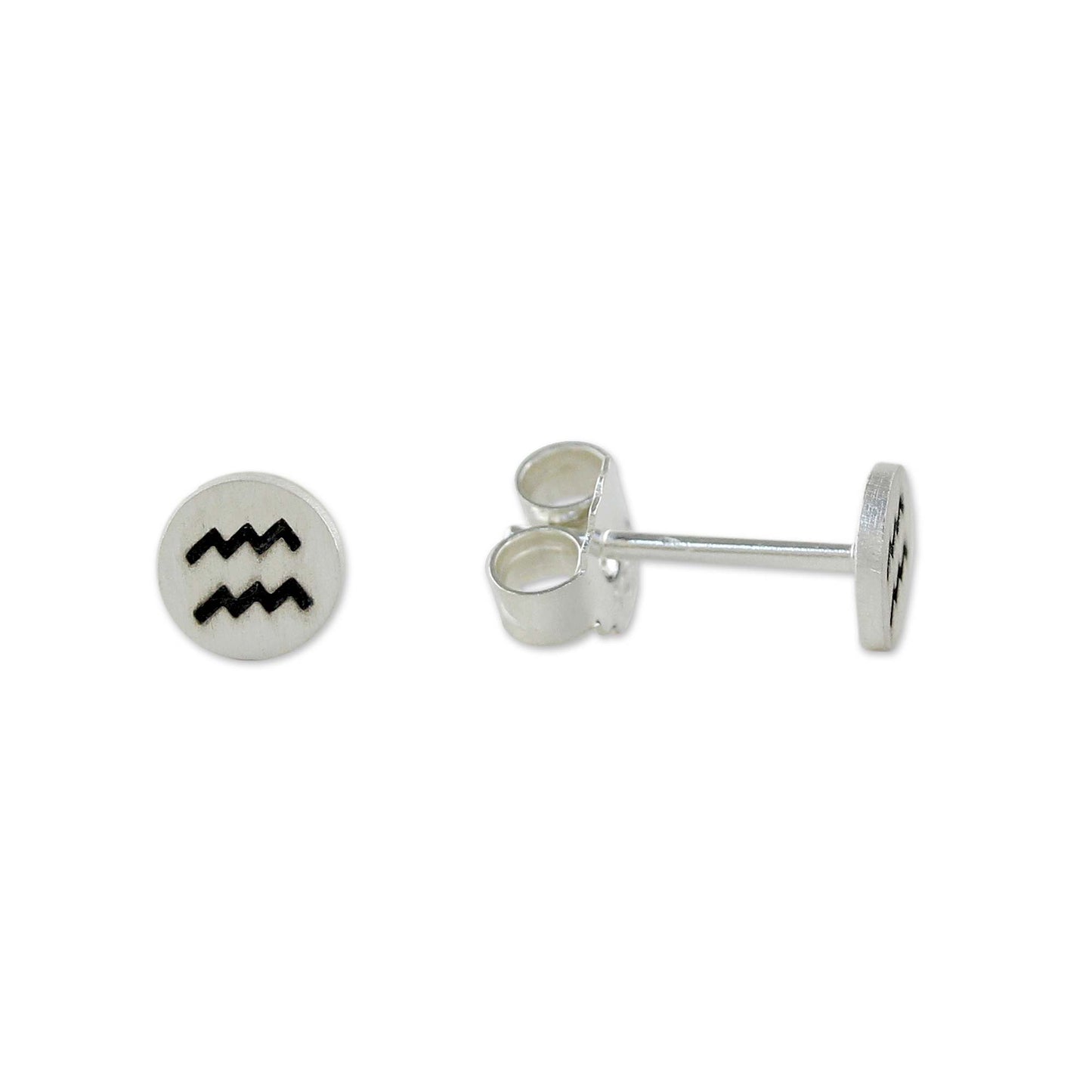 Satin Aquarius Sterling Silver Aquarius Stud Earrings from Thailand