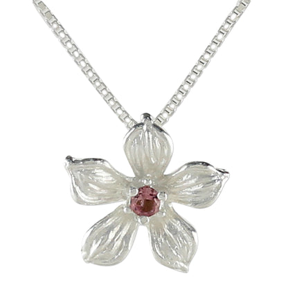 Winter Bloom Sterling Silver Tourmaline Floral Pendant Necklace Thailand