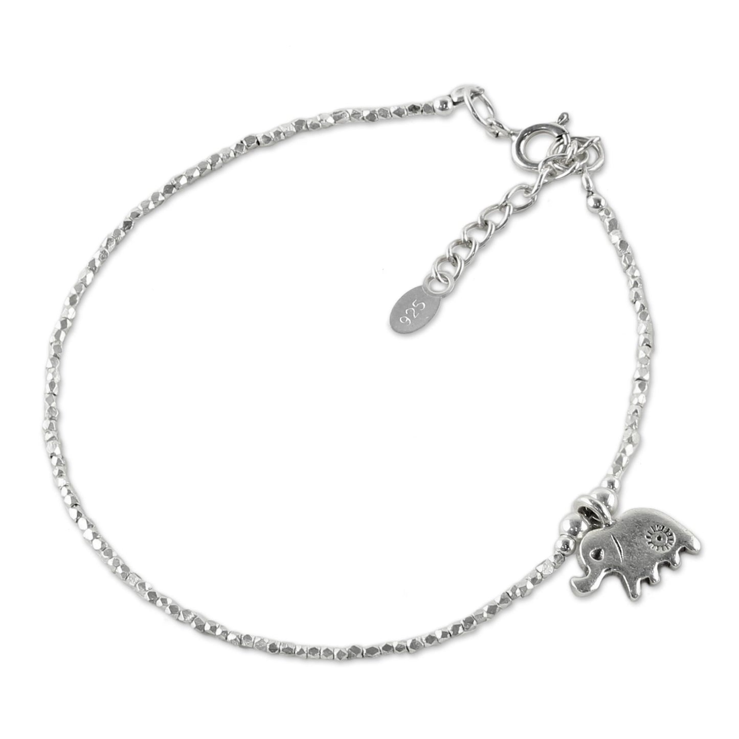 Pachyderm Charm Thai Karen Silver Beaded Bracelet & Elephant Charm