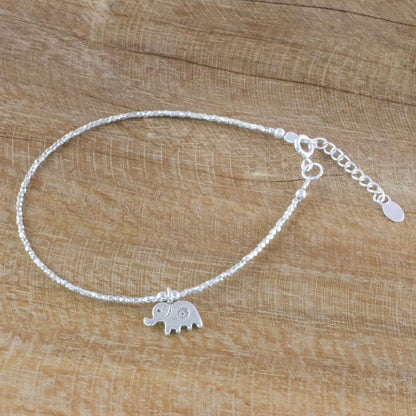 Pachyderm Charm Thai Karen Silver Beaded Bracelet & Elephant Charm