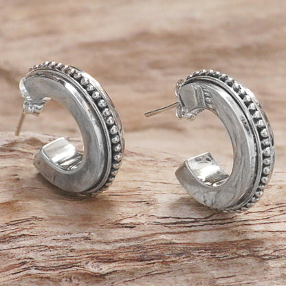 Dotted Horseshoes Sterling Silver Semicircle Half-Hoop Earrings from Indonesia