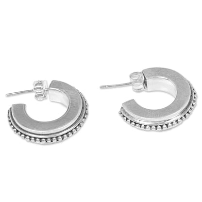 Dotted Horseshoes Sterling Silver Semicircle Half-Hoop Earrings from Indonesia