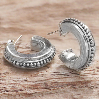 Dotted Horseshoes Sterling Silver Semicircle Half-Hoop Earrings from Indonesia