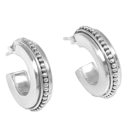 Dotted Horseshoes Sterling Silver Semicircle Half-Hoop Earrings from Indonesia