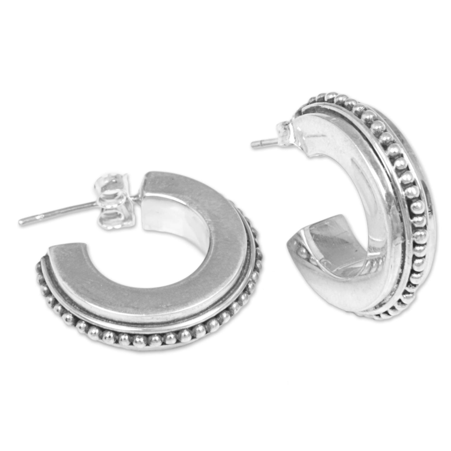 Dotted Horseshoes Sterling Silver Semicircle Half-Hoop Earrings from Indonesia