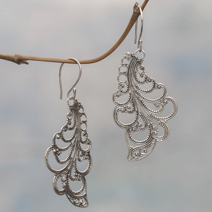 New Leaves Sterling Silver Dangle Earrings Openwork Spiral Indonesia