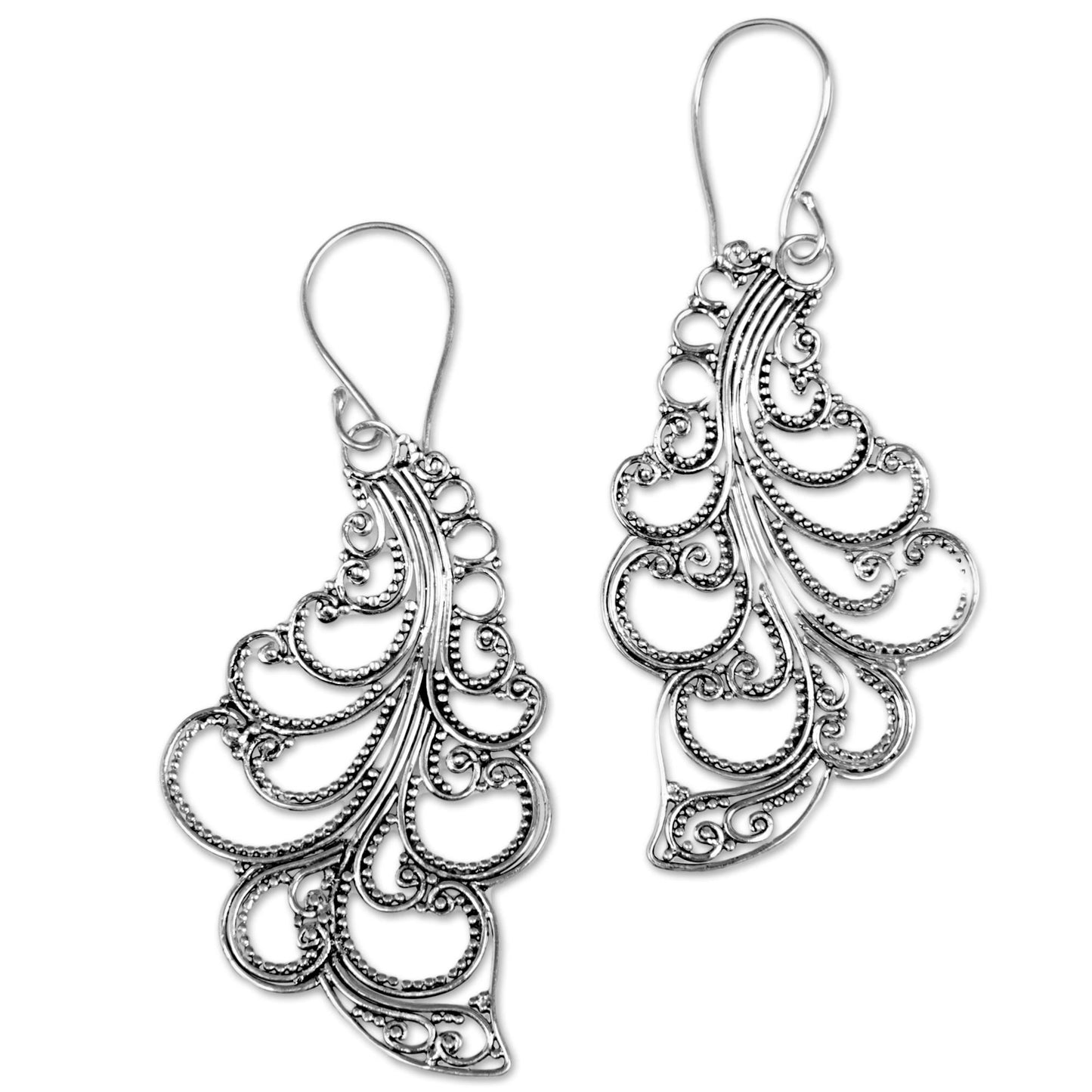 New Leaves Sterling Silver Dangle Earrings Openwork Spiral Indonesia