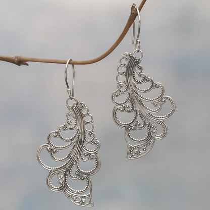 New Leaves Sterling Silver Dangle Earrings Openwork Spiral Indonesia