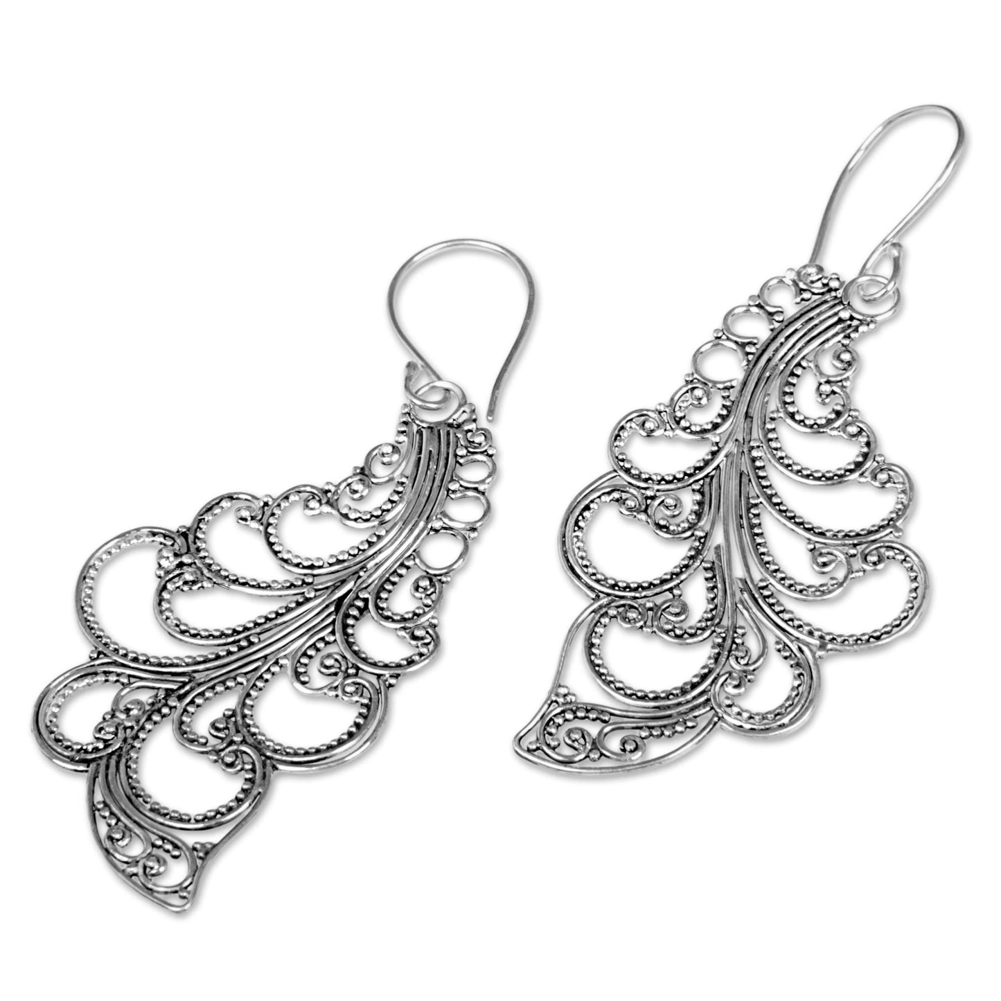 New Leaves Sterling Silver Dangle Earrings Openwork Spiral Indonesia