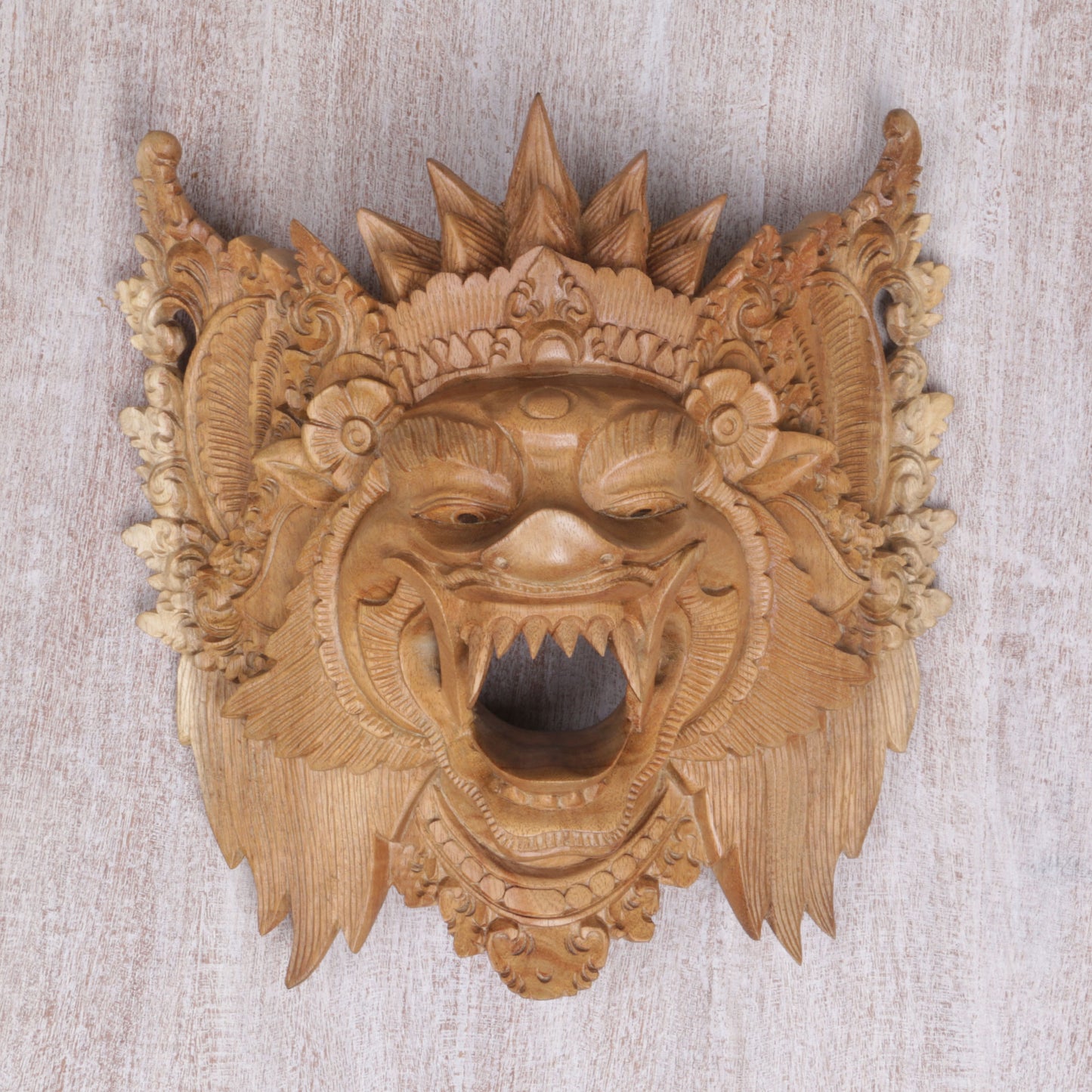 Great Boar Hand Carved Acacia Wood Barong Bangkal Mask