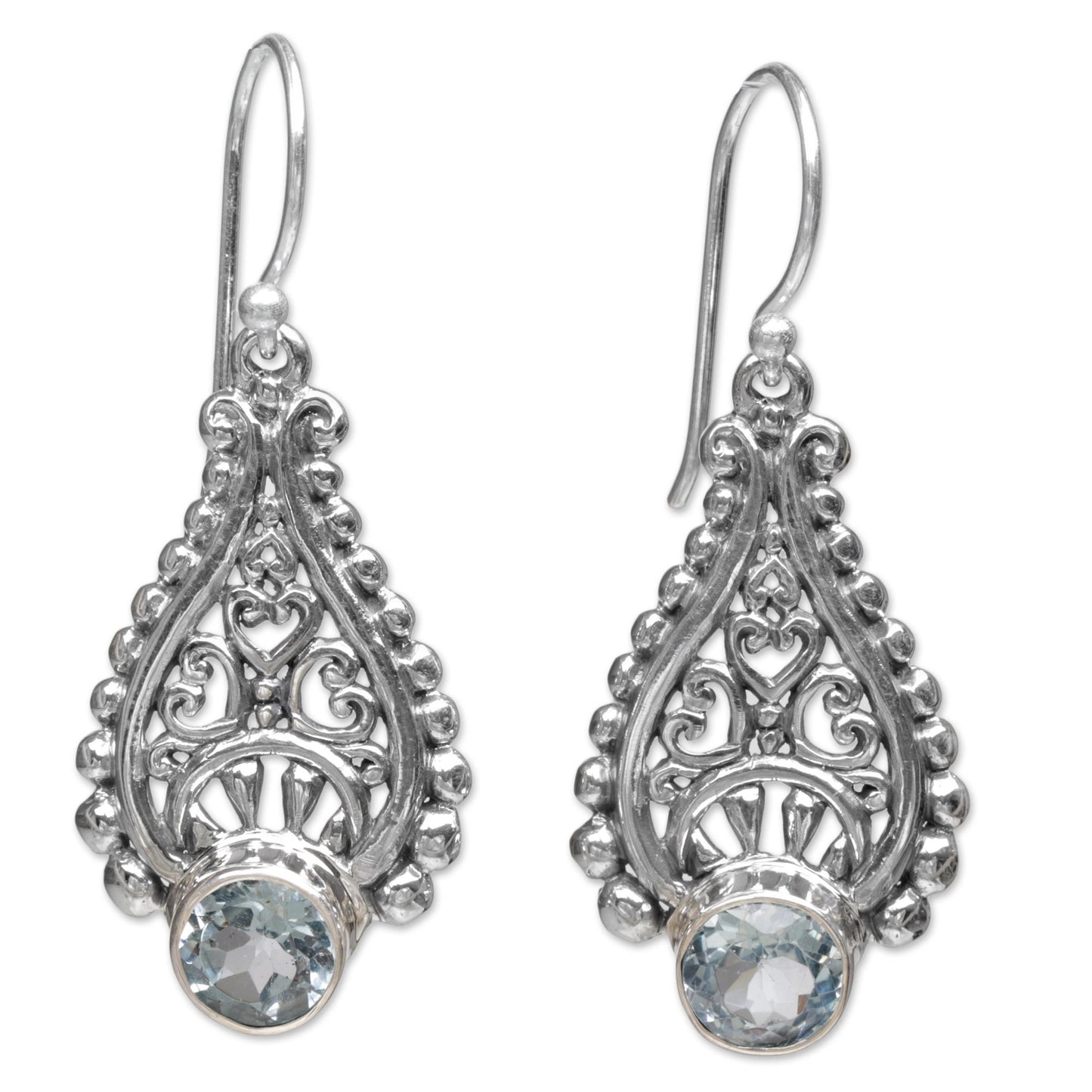 Happy Tears Handmade Balinese Sterling Silver Blue Topaz Dangle Earrings