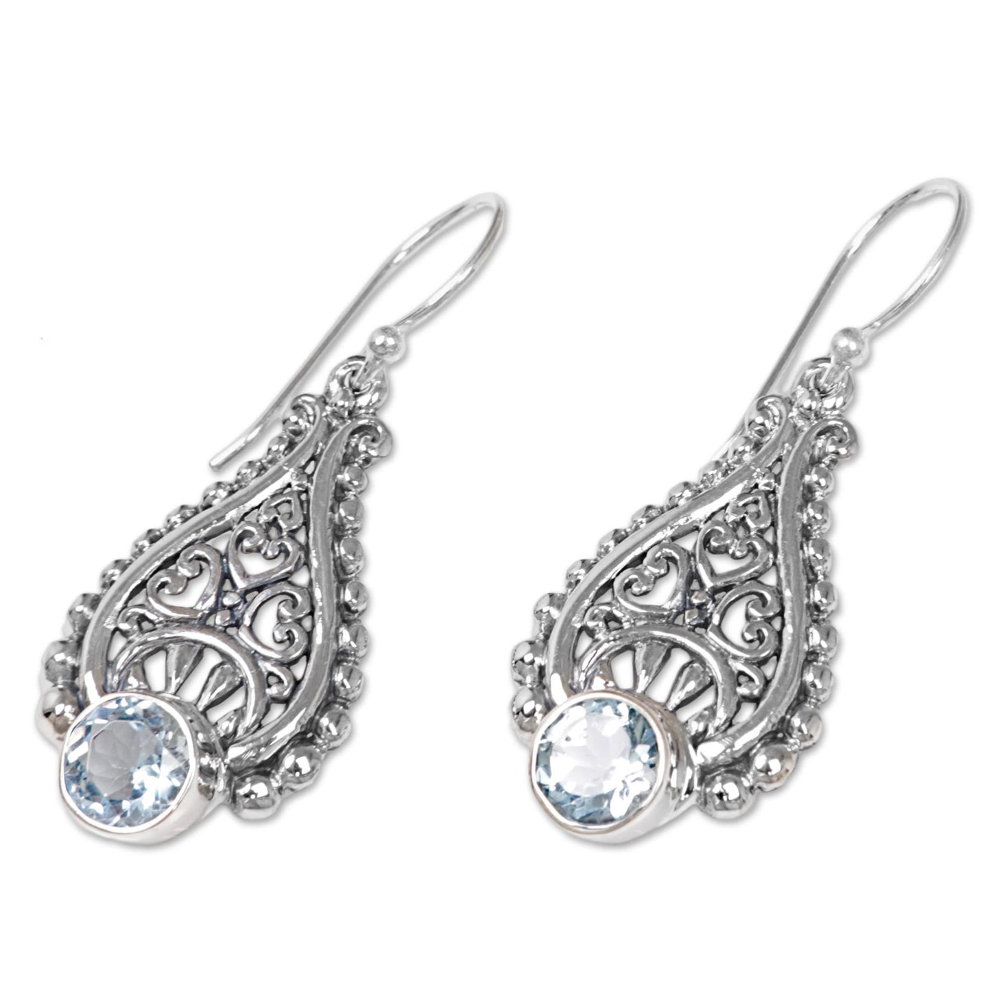 Happy Tears Handmade Balinese Sterling Silver Blue Topaz Dangle Earrings