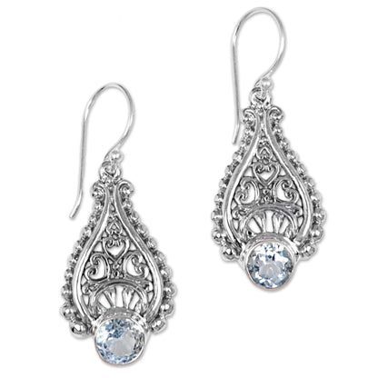 Happy Tears Handmade Balinese Sterling Silver Blue Topaz Dangle Earrings