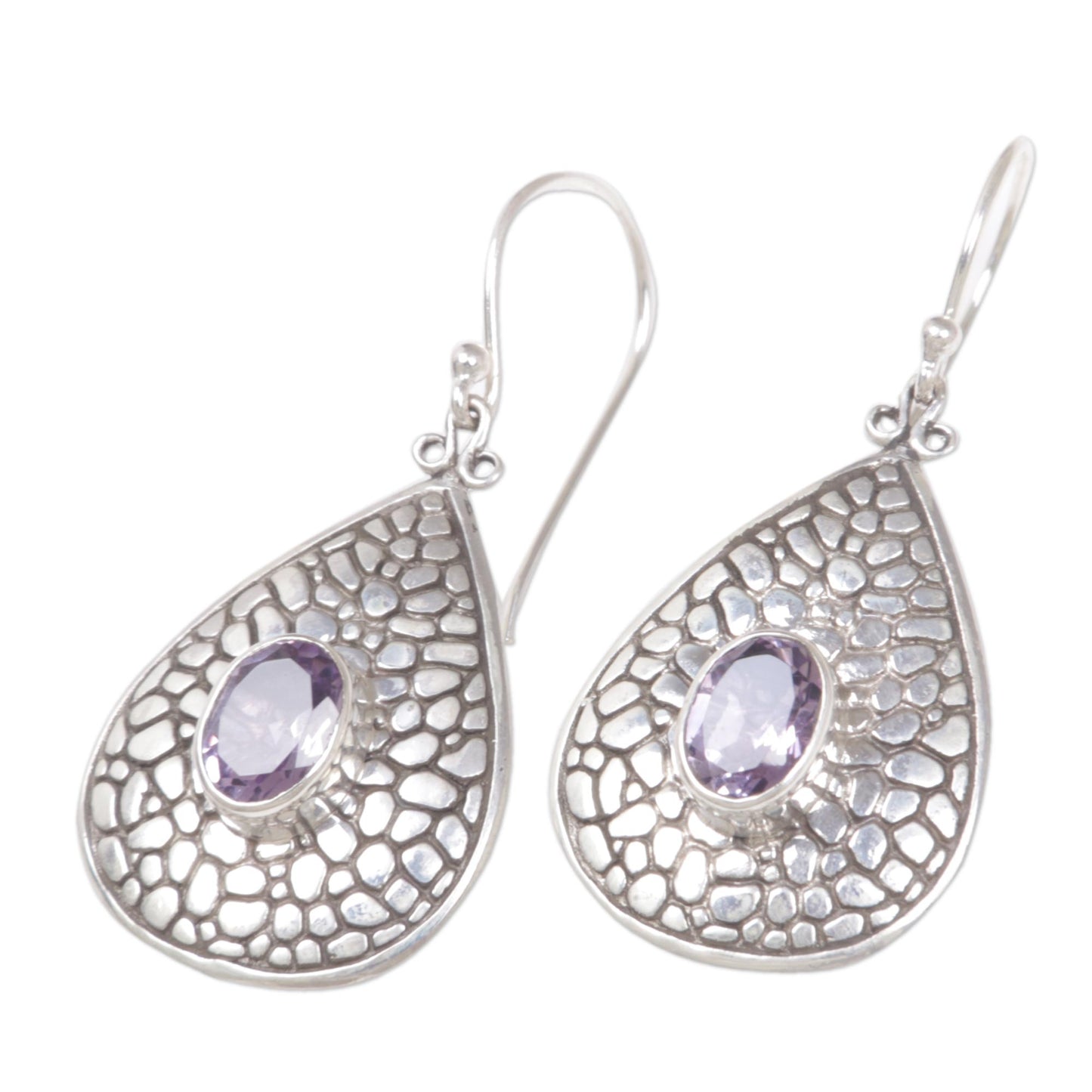 Purple Pebbles Sterling Silver Purple Amethyst Dangle Earrings