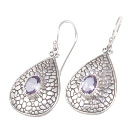 Purple Pebbles Sterling Silver Purple Amethyst Dangle Earrings