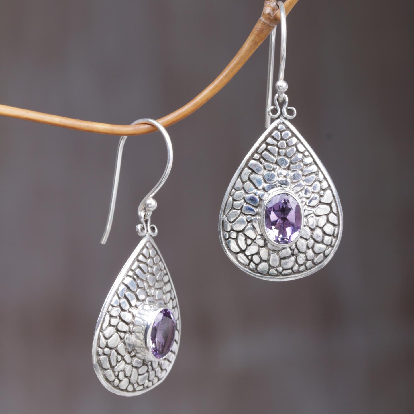 Purple Pebbles Sterling Silver Purple Amethyst Dangle Earrings