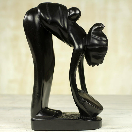 Serwaa Mother Hand Carved Mother and Child Black Sculpture from Ghana