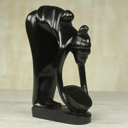 Serwaa Mother Hand Carved Mother and Child Black Sculpture from Ghana