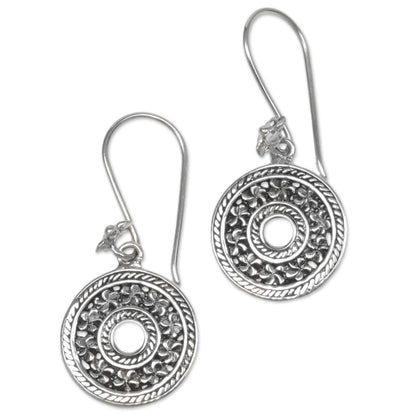 Jepun Coins Hand Made Sterling Silver Dangle Earrings Floral Indonesia