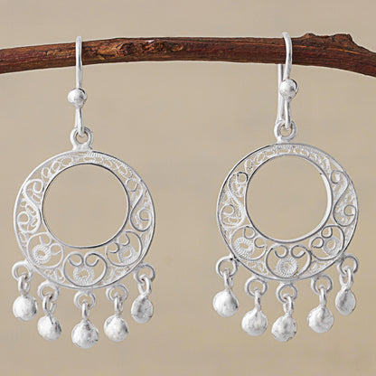 Sparkling Chandeliers 950 Silver Filigree Chandelier Earrings from Peru