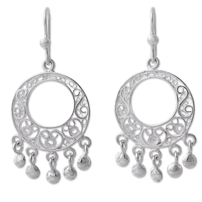 Sparkling Chandeliers 950 Silver Filigree Chandelier Earrings from Peru