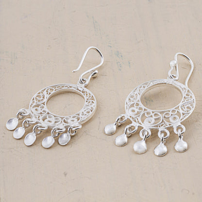 Sparkling Chandeliers 950 Silver Filigree Chandelier Earrings from Peru