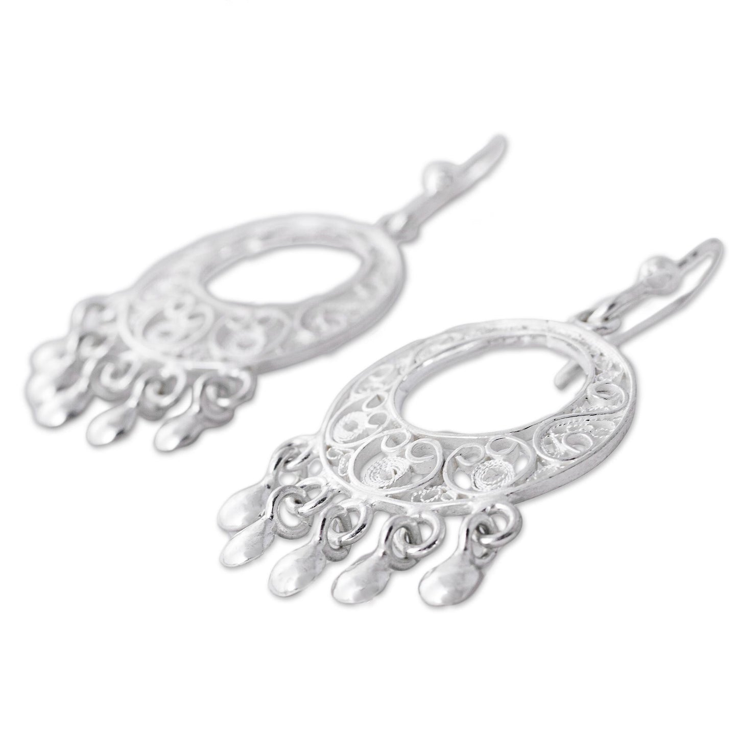 Sparkling Chandeliers 950 Silver Filigree Chandelier Earrings from Peru