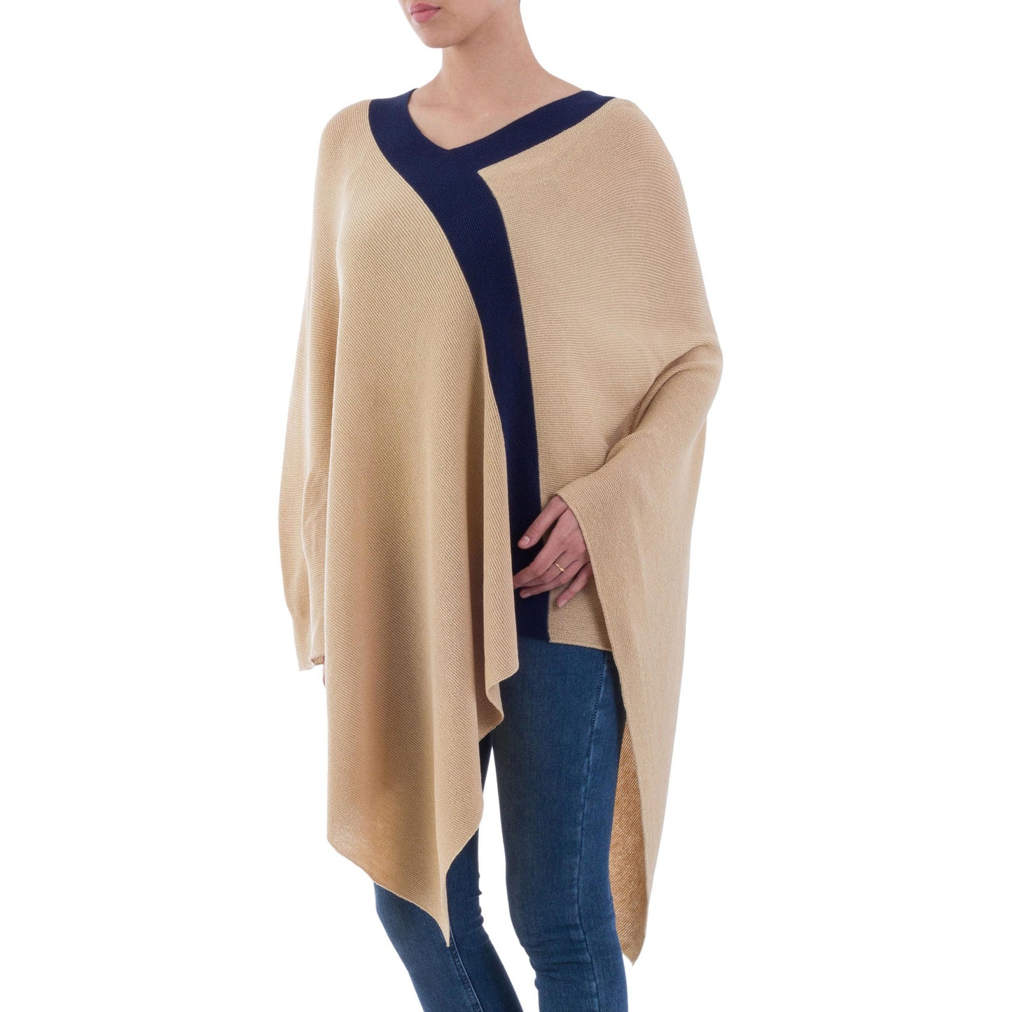 Beam of Light Navy & Tan Poncho