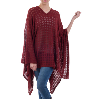 Burgundy Shadow Alpaca Bohemian Drape Poncho