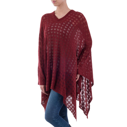 Burgundy Shadow Alpaca Bohemian Drape Poncho