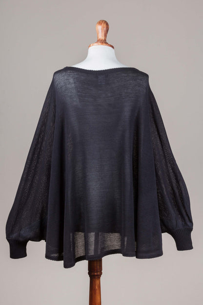 Night Breeze Soft Knit Bohemian Style Black Drape Sweater from Peru