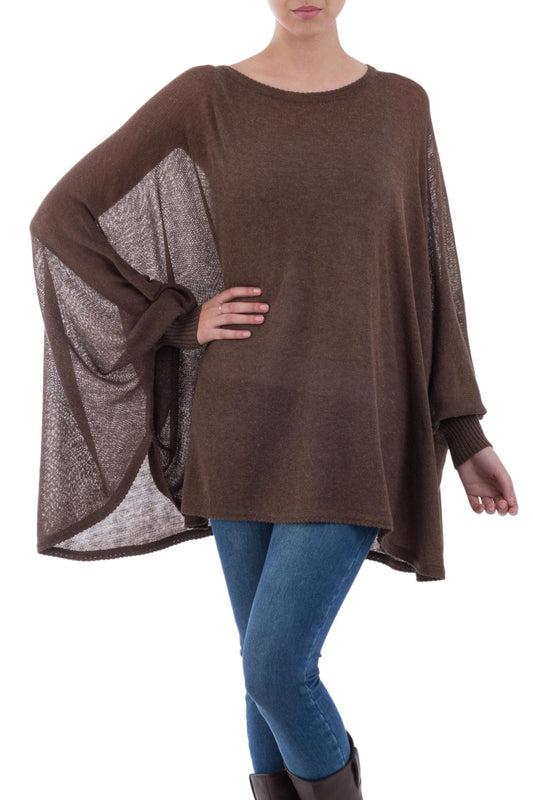 Desert Breeze Soft Knit Bohemian Style Brown Drape Sweater from Peru