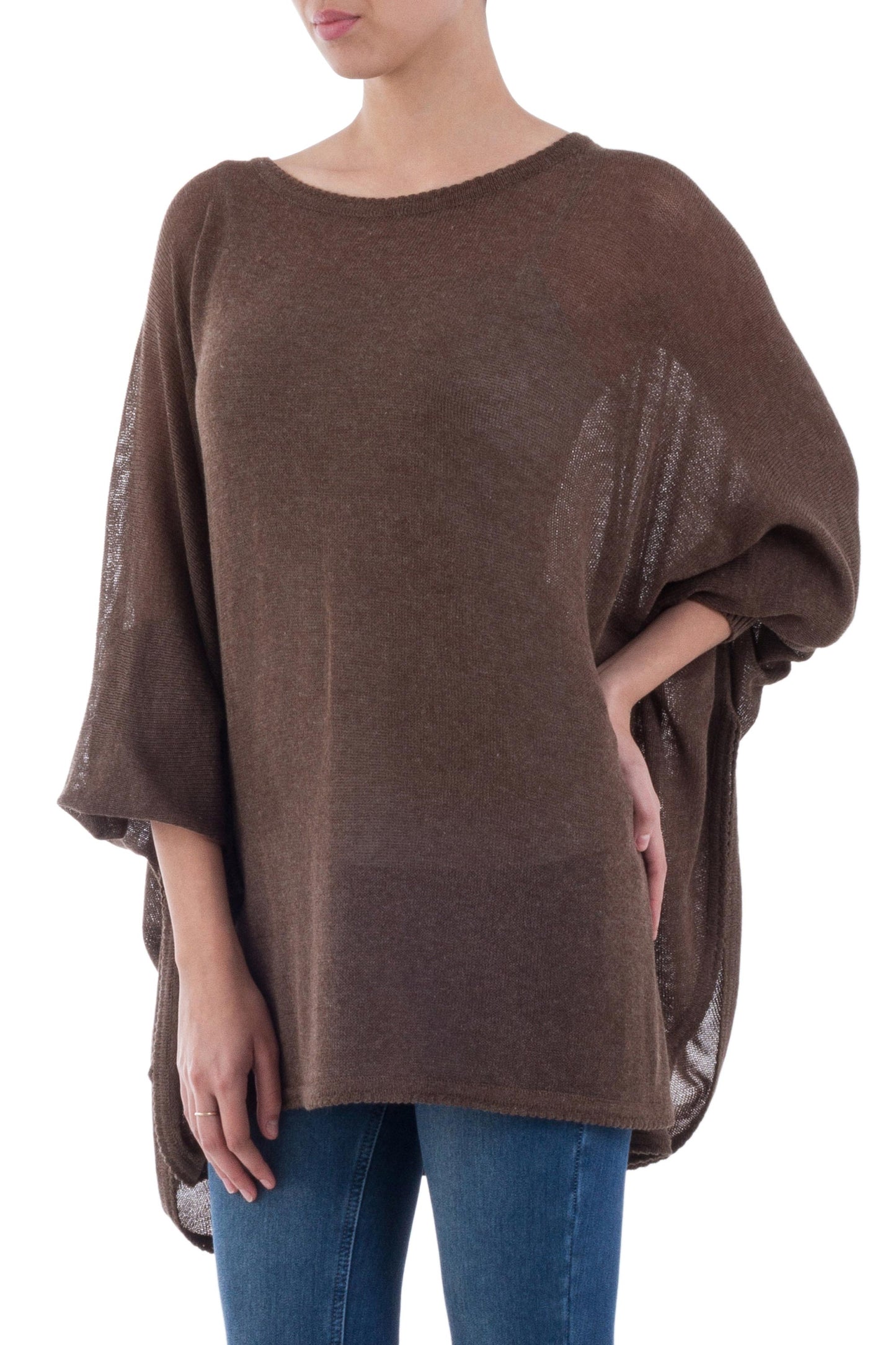 Desert Breeze Soft Knit Bohemian Style Brown Drape Sweater from Peru
