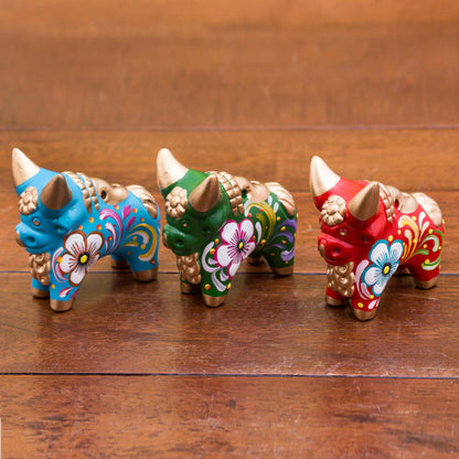 Tricolor Pucara Bulls Ceramic Sculptures