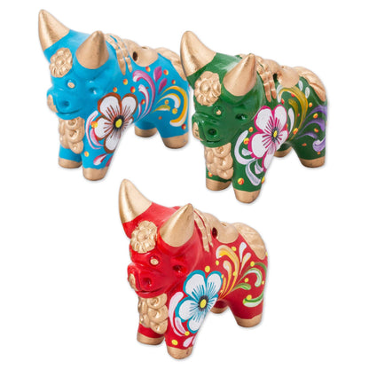 Tricolor Pucara Bulls Ceramic Sculptures