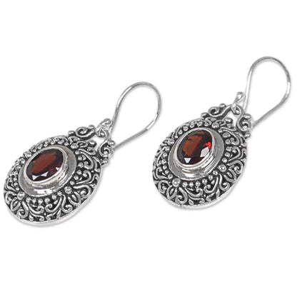 Crimson Fables Sterling Silver Garnet Dangle Earrings Spiral Indonesia