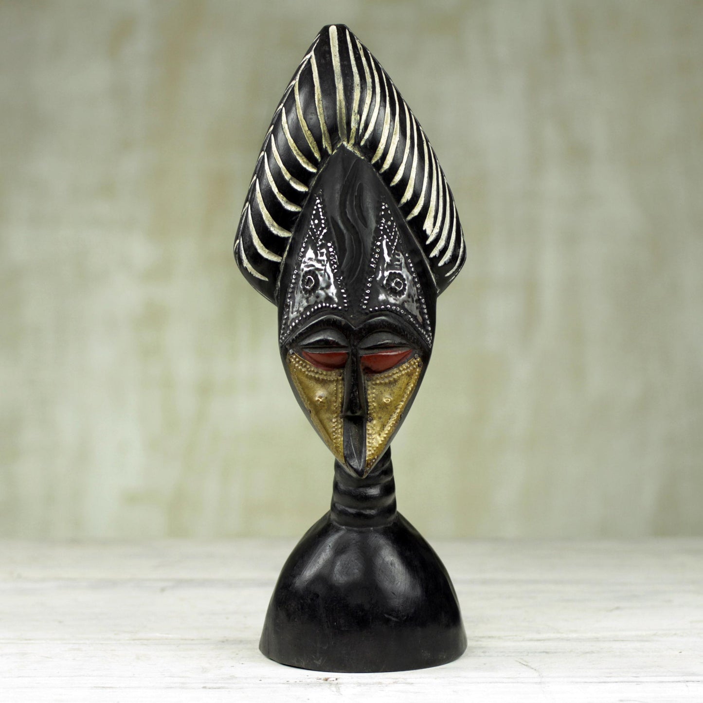 Yaa Asantewaa Hand Carved Sese Wood Mask Sculpture from Ghana