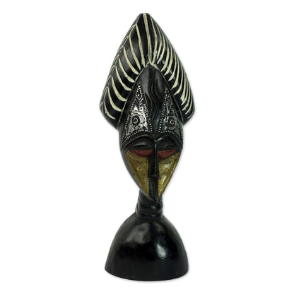 Yaa Asantewaa Hand Carved Sese Wood Mask Sculpture from Ghana