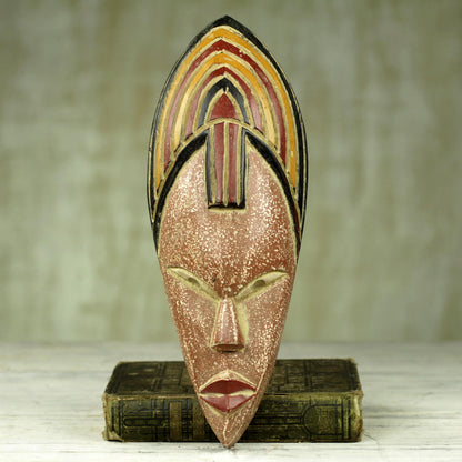 Joyfulness is a Crown Hand Carved African Sese Wood Wall Mask from Ghana