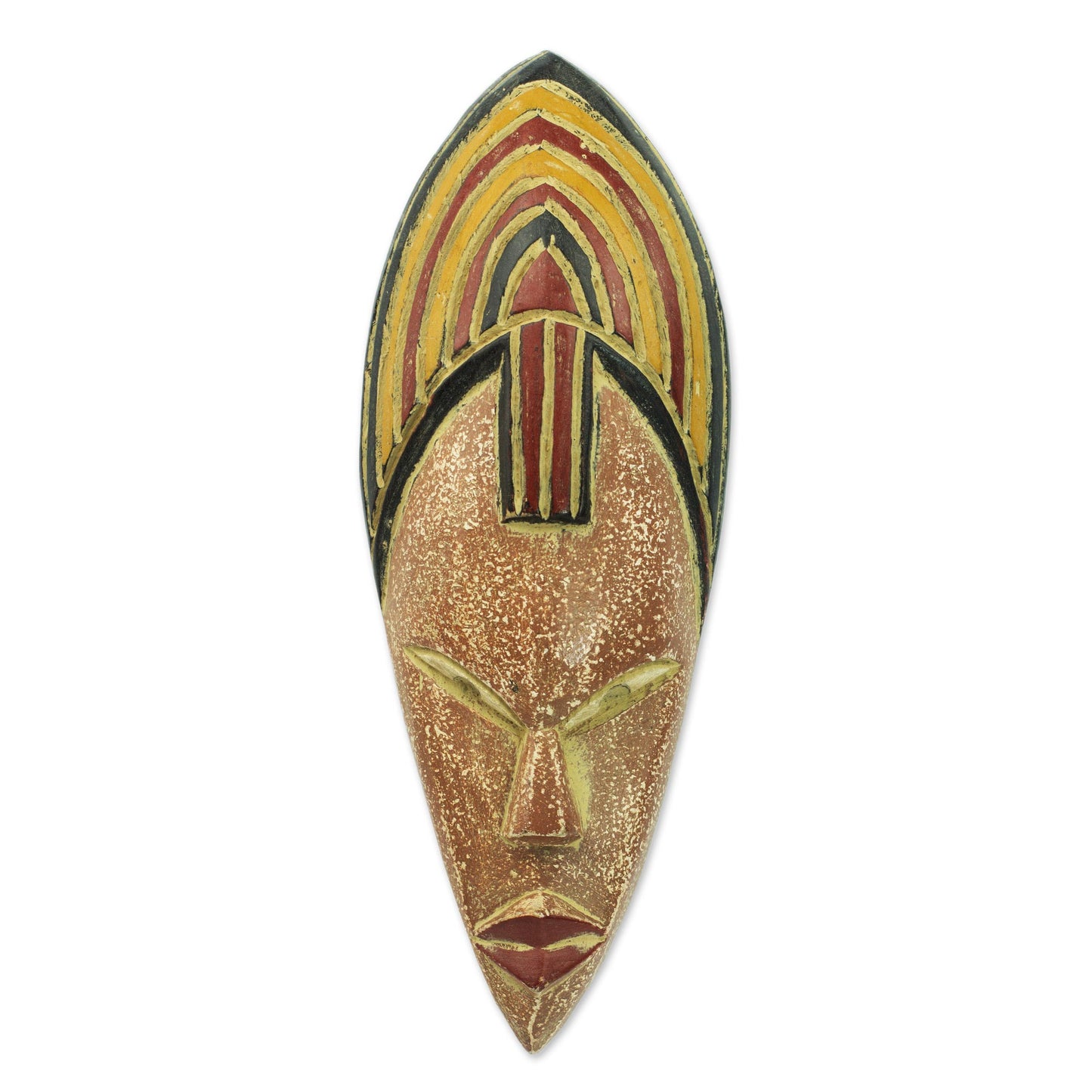 Joyfulness is a Crown Hand Carved African Sese Wood Wall Mask from Ghana