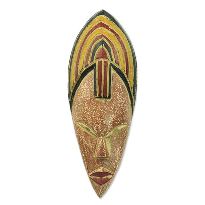 Joyfulness is a Crown Hand Carved African Sese Wood Wall Mask from Ghana