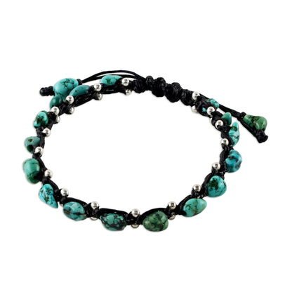 Turquoise Bohemian Thai Jewelry Braided Bracelet Turquoise Color 925 Silver