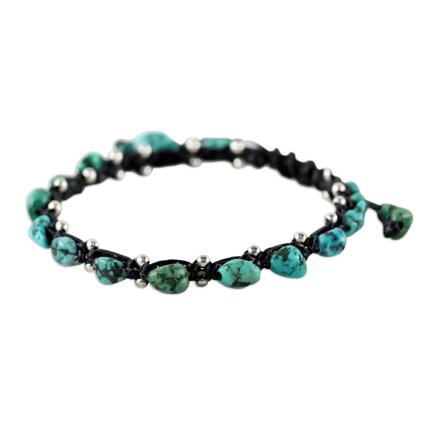 Turquoise Bohemian Thai Jewelry Braided Bracelet Turquoise Color 925 Silver