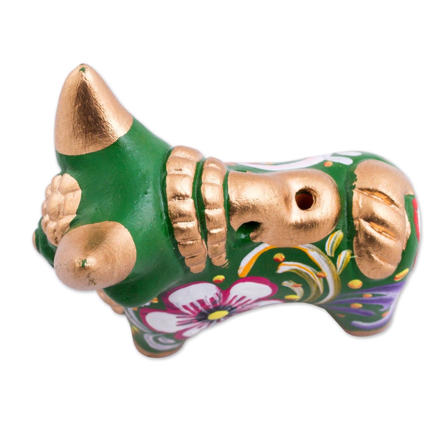 Little Green Pucara Bull Hand Painted Green Ceramic Bull Figurine from Peru